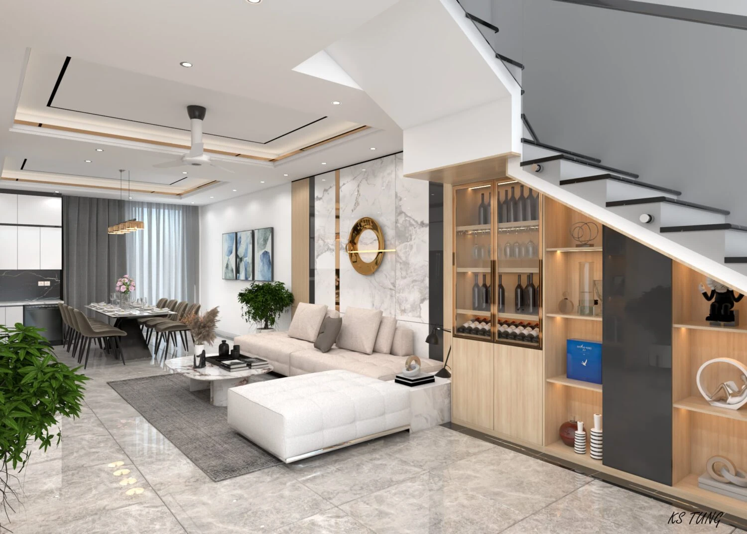 Vray Living Room - Dining Room SketchUp Free Model Modern Download ID 218000134 (Vu Lam Tung)