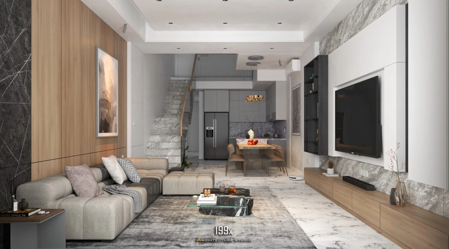 Vray Living Room - Dining Room SketchUp Free Model Modern Download ID 218000194 (My Hong Vu)