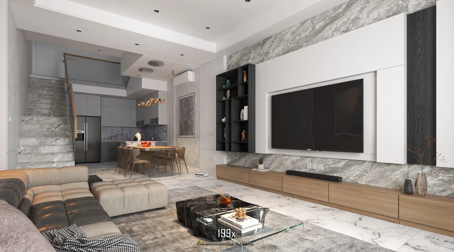 Vray Living Room - Dining Room SketchUp Free Model Modern Download ID 218000194 (My Hong Vu)