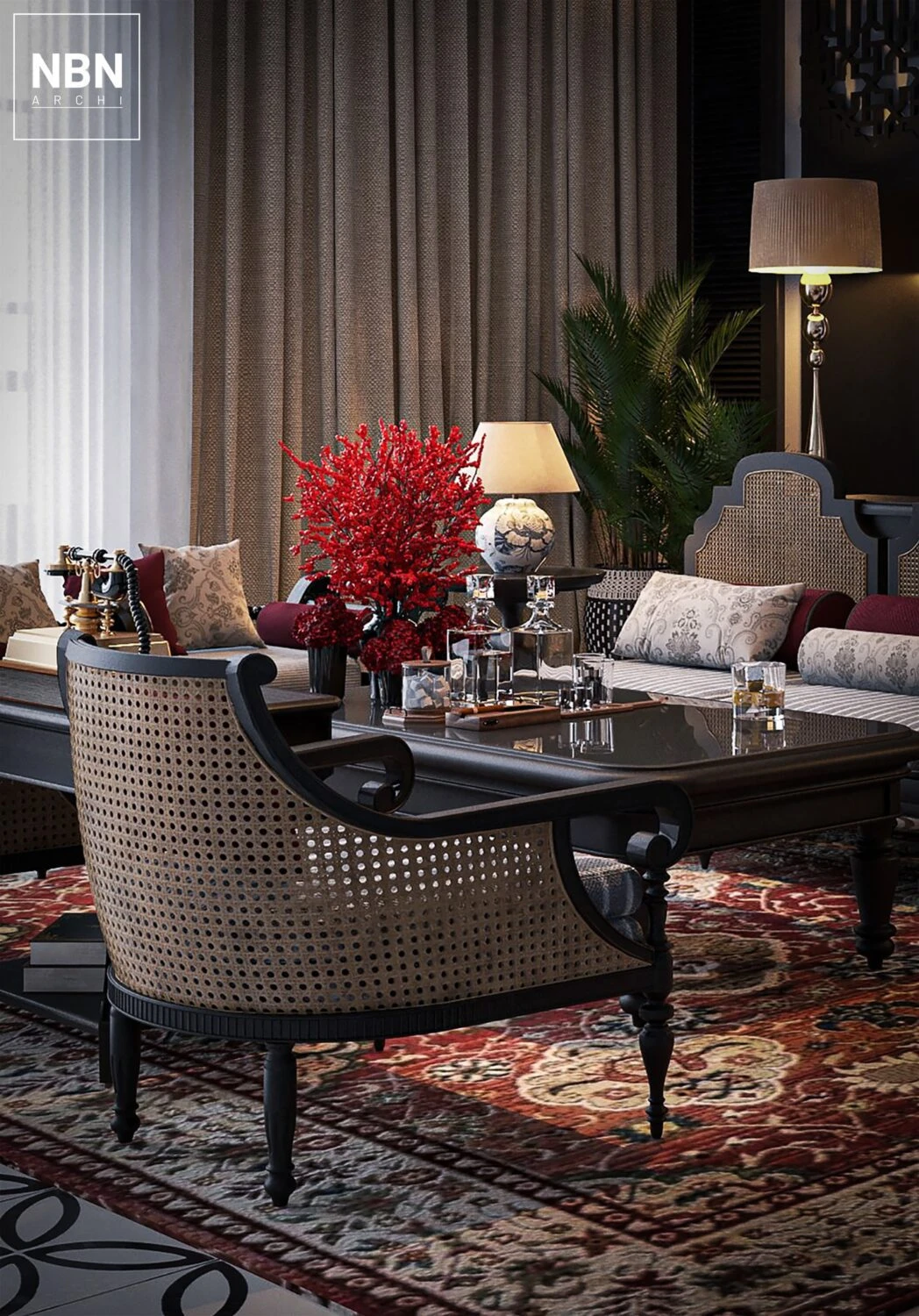 Vray Living Room SketchUp 3D Model Free Download Indochine ID 100000400 (Nguyen Ba Nghia)