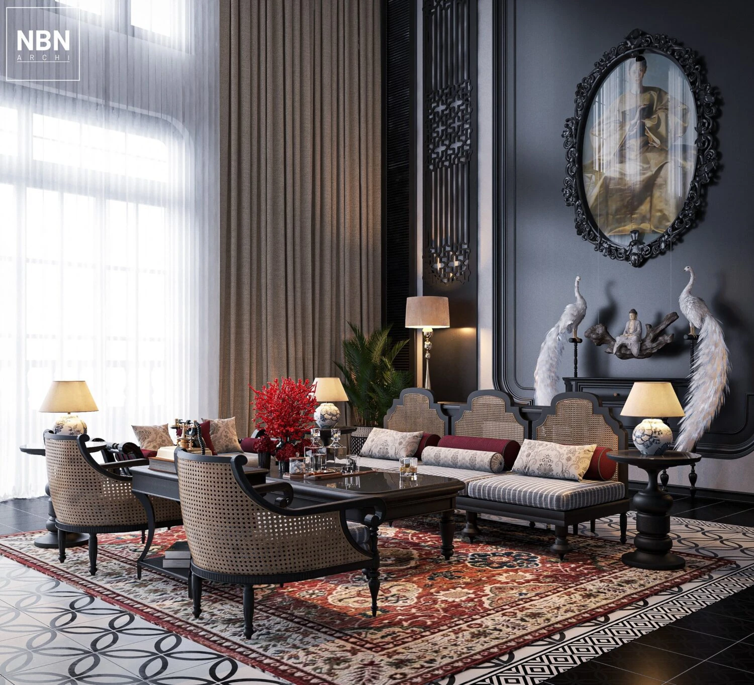 Vray Living Room SketchUp 3D Model Free Download Indochine ID 100000400 (Nguyen Ba Nghia)